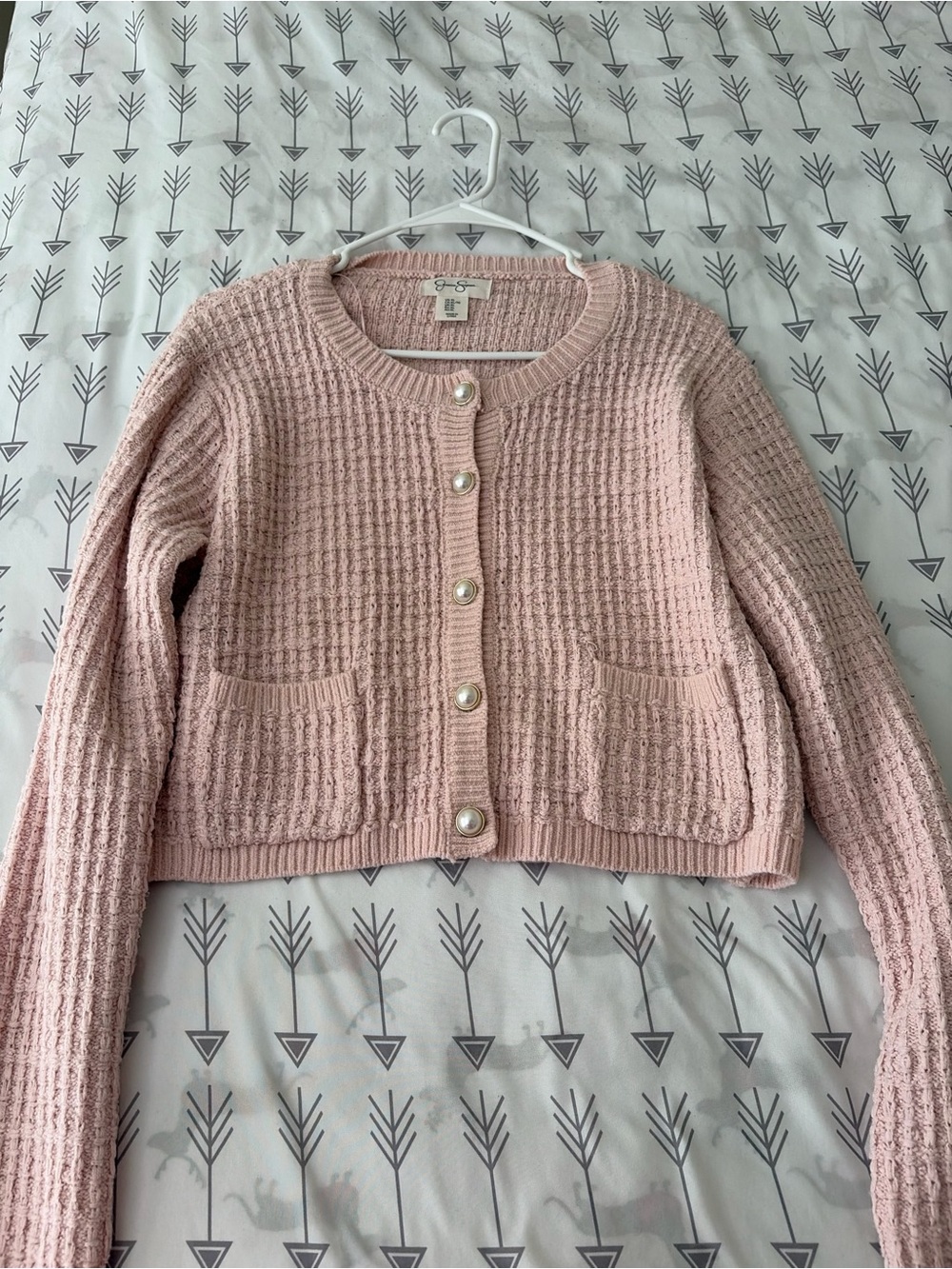 Soft Pink Knit Button-Front Women's Sweater Cardigan